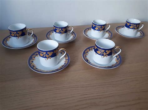 Zestaw porcelany do kawy espresso filiżanki i talerzyki 6 szt vintage