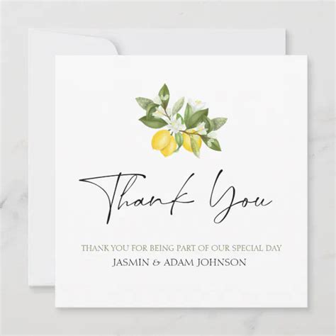 Modern Lemons And Greenery Summer Fruits Wedding Thank You Card Zazzle