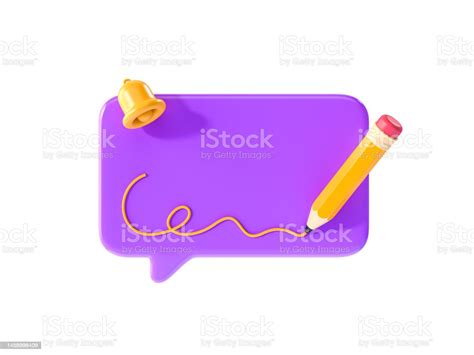 3d Speech Bubble Message With Pencil And Bell Writing Feedback Notes