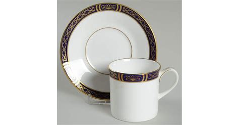 Mountbatten Cobalt Blue Gold Trim Flat Demitasse Cup Saucer Set By