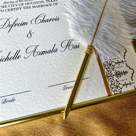 A Luxury Nikkah Certificate With Feather Pen Frame Nikkah Nama