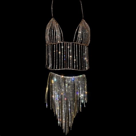 Bling Bling Crystal Body Chain For Bikini Sexy Bra Set