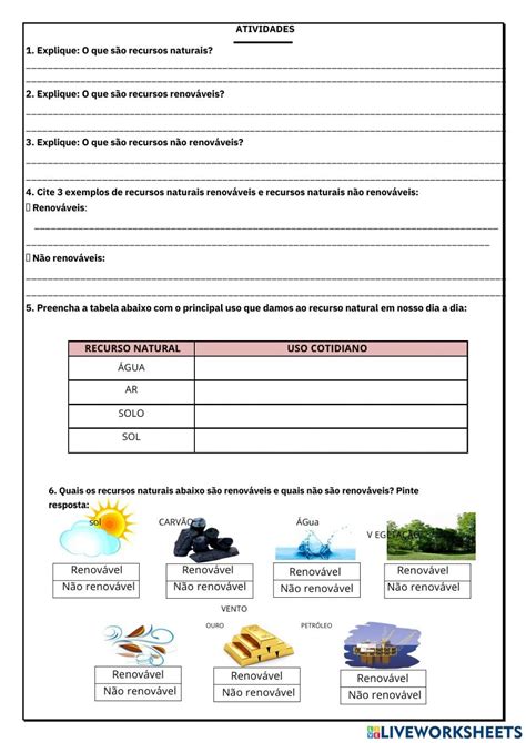 Atividades Sobre Energias Renováveis E Não Renováveis