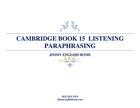 Cambridge Book 15 Listening Paraphrasing Cambridge Book 15 Listening