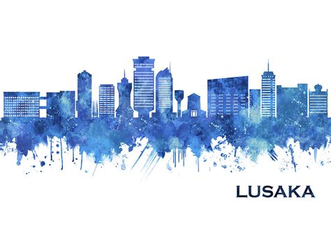 Lusaka Zambia Skyline Blue Mixed Media by NextWay Art | Pixels