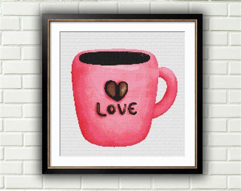 Watercolor Coffee Love Mug Cross Stitch Pattern Americano Coffee Cross Stitch Pattern Easy