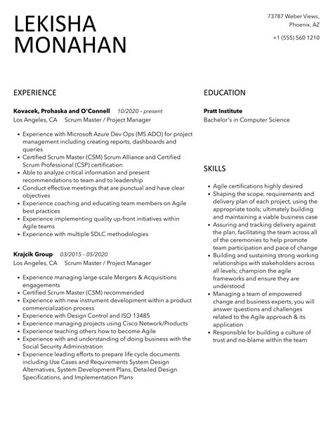 Scrum Master Project Manager Resume Samples Velvet Jobs