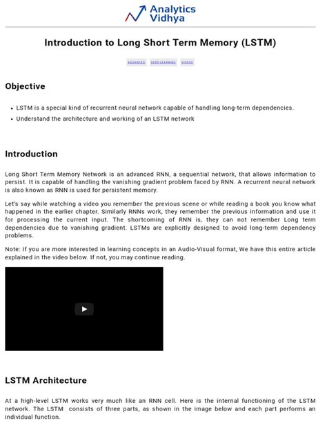 Introduction To Long Short Term Memory LSTM | PDF | Algorithms ...