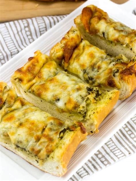 Cheesy Pesto Garlic Bread A Quick Easy Pizza Night Side Dish