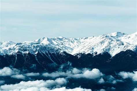 Nature Mountains Vertex Fog Tops Snow Covered Snowbound HD