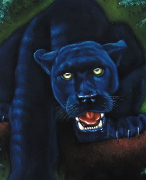 Panther Black Panther Cougar Original Oil Painting On Black Velvet