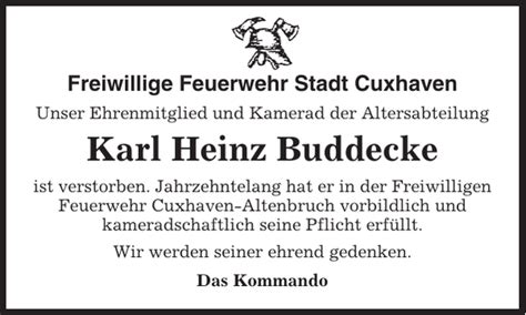 Karl Heinz Buddecke Gedenken Cuxhavener Nachrichten