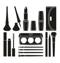 Black And White Silhouette Make Up Brush Set Vector Image