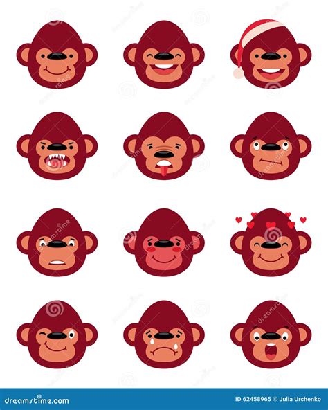 Set smiley monkey on white stock vector. Illustration of anger - 62458965