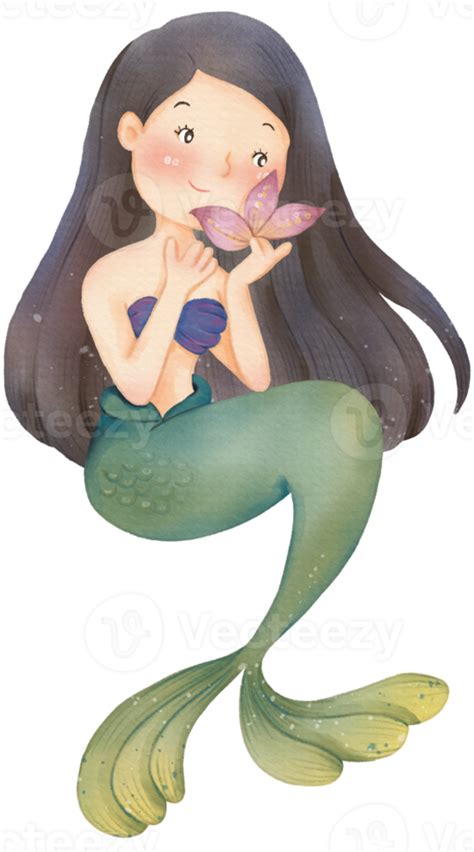 Watercolor Cute Mermaid Clipart Png 16627436 Png