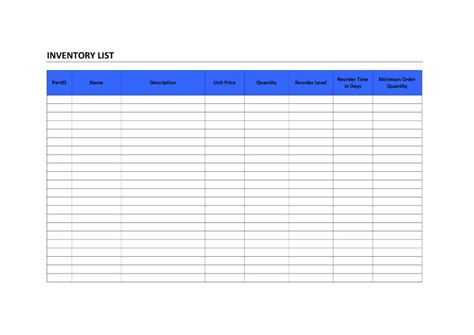 Sample Inventory Log Sheet