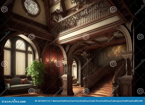 Gothic Style Mansion with Victorian Living Room Interior with Wooden ...