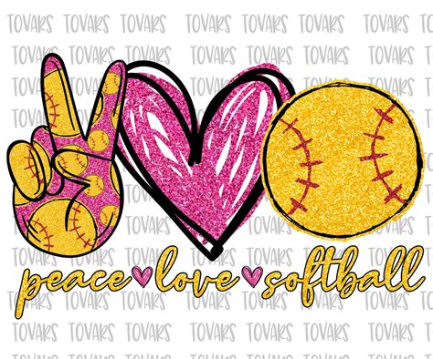 Peace Love Softball Sublimation Png Digital Download Pink Etsy