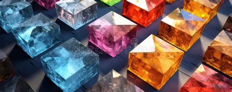 Many Colored Cubes From Crystal Or Glass Cub In Diferrent Colors Stock