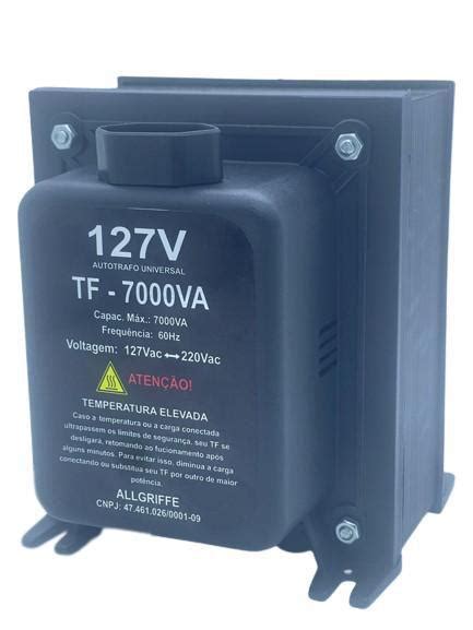 Transformador 7000va Tomada Tripolar Bivolt 220 E 110 Nf Allgriffe