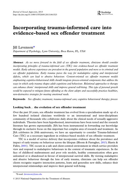 Pdf Incorporating Trauma Informed Care Into Evidence Based Sex Offender Treatment