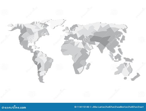 Gray Flat Design Vector World Map Silhouette Isolated On White