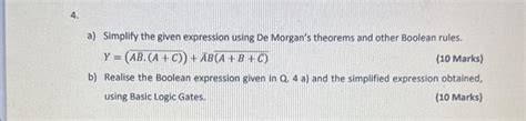 Solved A Simplify The Given Expression Using De Morgan S