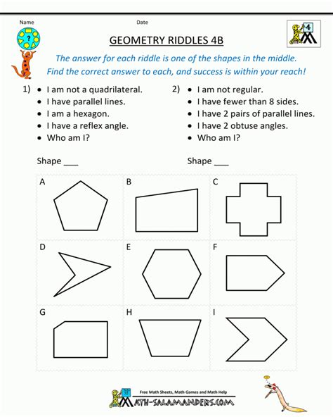 Th Grade Geometry Worksheets Printable Word Searches