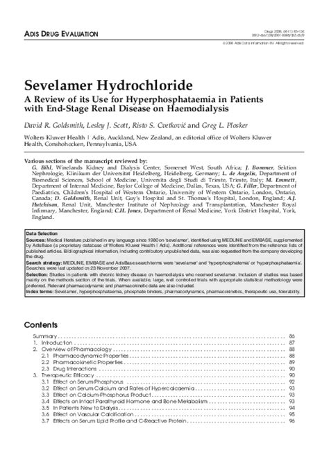 (PDF) Sevelamer Hydrochloride | David Goldsmith - Academia.edu