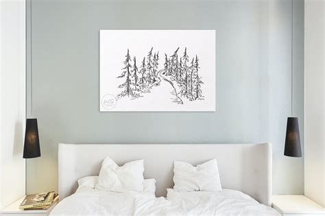 Forest Clip Art, Woodland Ink Drawing, Hand Drawn Sketch Landscape ...