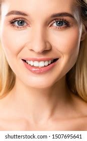 Naked Smiling Blonde Woman White Teeth Stock Photo 1507695641