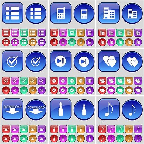 Conjunto De Botones Vectoriales Multicolores Con Varios Iconos Que