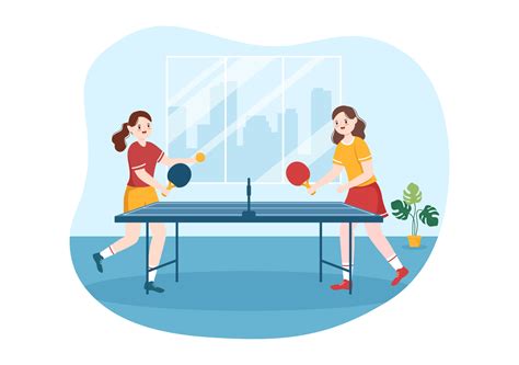 People Playing Table Tennis Sports With Racket And Ball Of Ping Pong