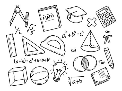 Set Of Mathematics Doodle Illustrations With Black And White Design On