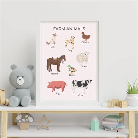 A3 Farm Animals Educational Poster Montessori Nursery Wall Art