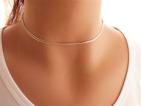 Layered Choker Necklace Sterling Silver Double Chain Choker Tiny Silver Necklace Dainty