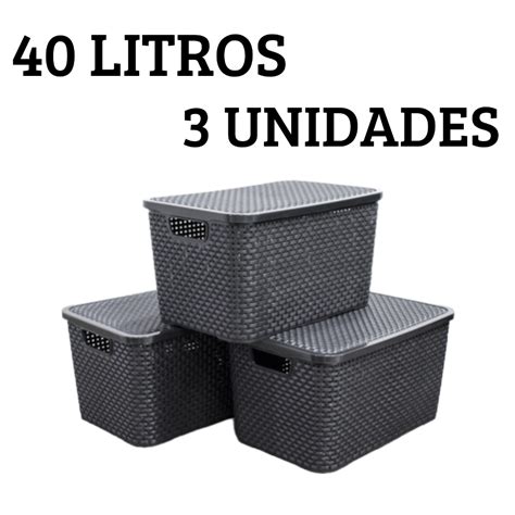 Caixa Organizadora Multiuso Rattan Litros Kit Un Cesto Tampa