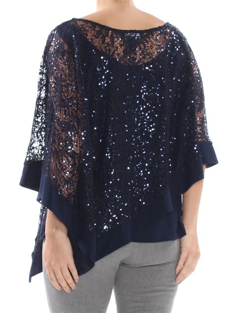 Randm Richards 129 Womens New 1725 Navy Sequin Lace Cape Overlay Top 14w Plus B B Ebay