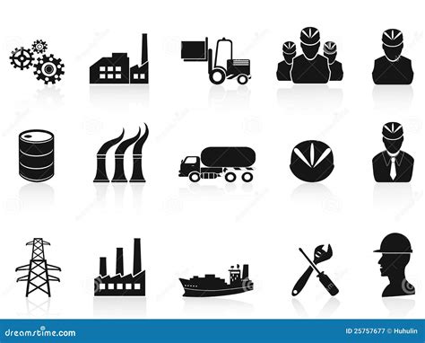 Iconos Negros De La Industria Fijados Ilustración del Vector