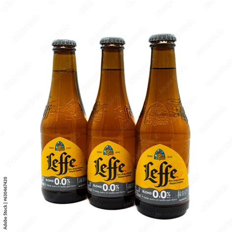 Irvine, Scotland, UK-July 21, 2023: Bottles of Leffe branded zero ...