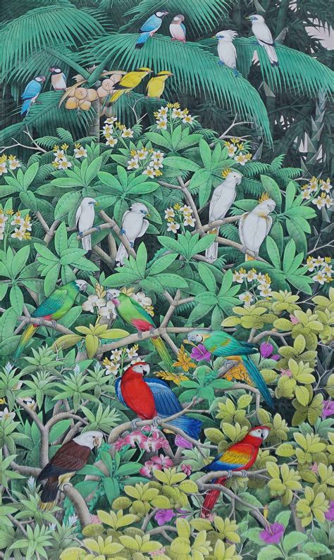 White Starling Birds With Plumeria Painting, Realistic Bird Painting ...