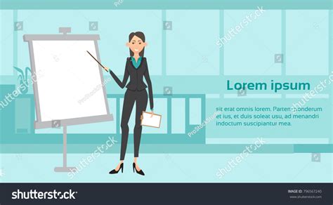 Business Woman Giving Presentation Over White Stock Vector Royalty