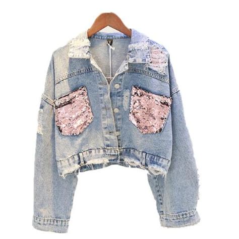 Sequin Jean Jas Vrouwen 2019 Lente Korte Gat Denim Jasje Punk Batwing