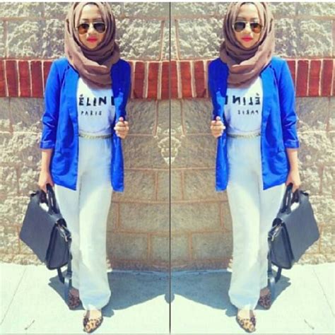 Casual Hijab Look White Outfit With Blue Blazer Fashion Line Modest