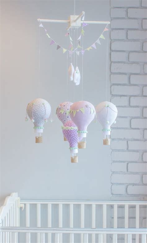Lavender And Mint Baby Mobile Hot Air Balloons Travel Nursery Decor
