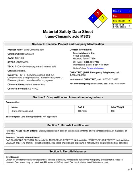 Material Safety Data Sheet Template