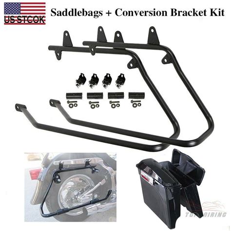 Black 5 Stretched Saddlebags Andconversion Bracket For Harley Softail