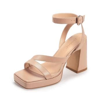 Saltos ISNOM Nude Platform Chunky Heels Tira No Tornozelo Para Mulheres Tamanco Feminino