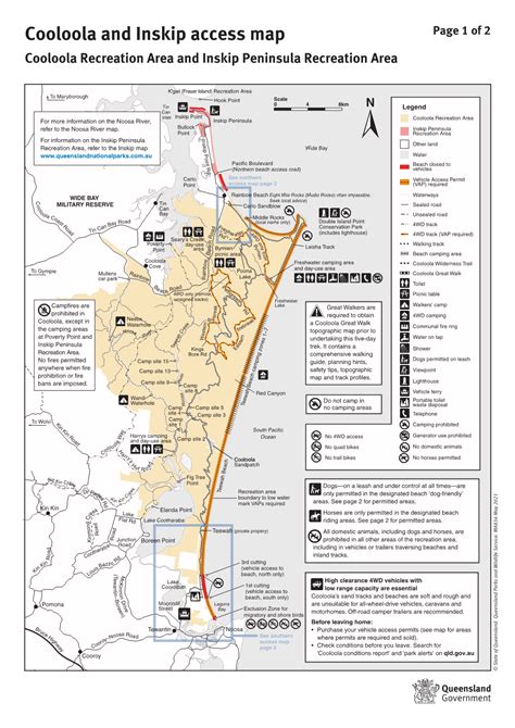 Cooloola And Inskip Access Map Page 1 Of 2 Cooloola Recreation Area And