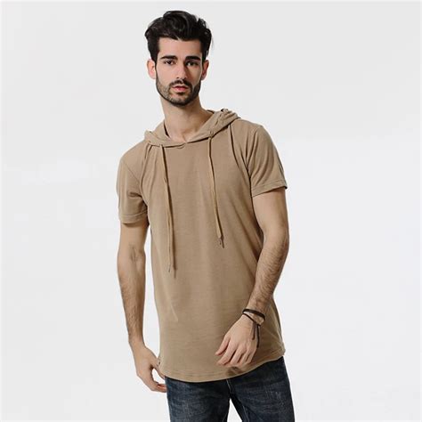 New 2017 Men S Hooded Short Sleeved T Shirt Personality Brand Cotton Men Solid And Five Color T